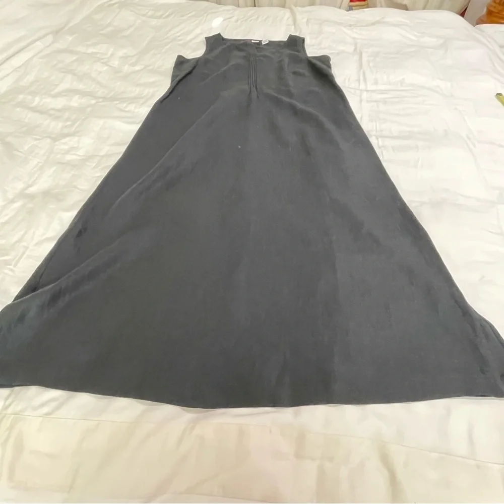 100% linen Asymmetric Sleeveless Linen V-Neck‎ Midi Black Dress